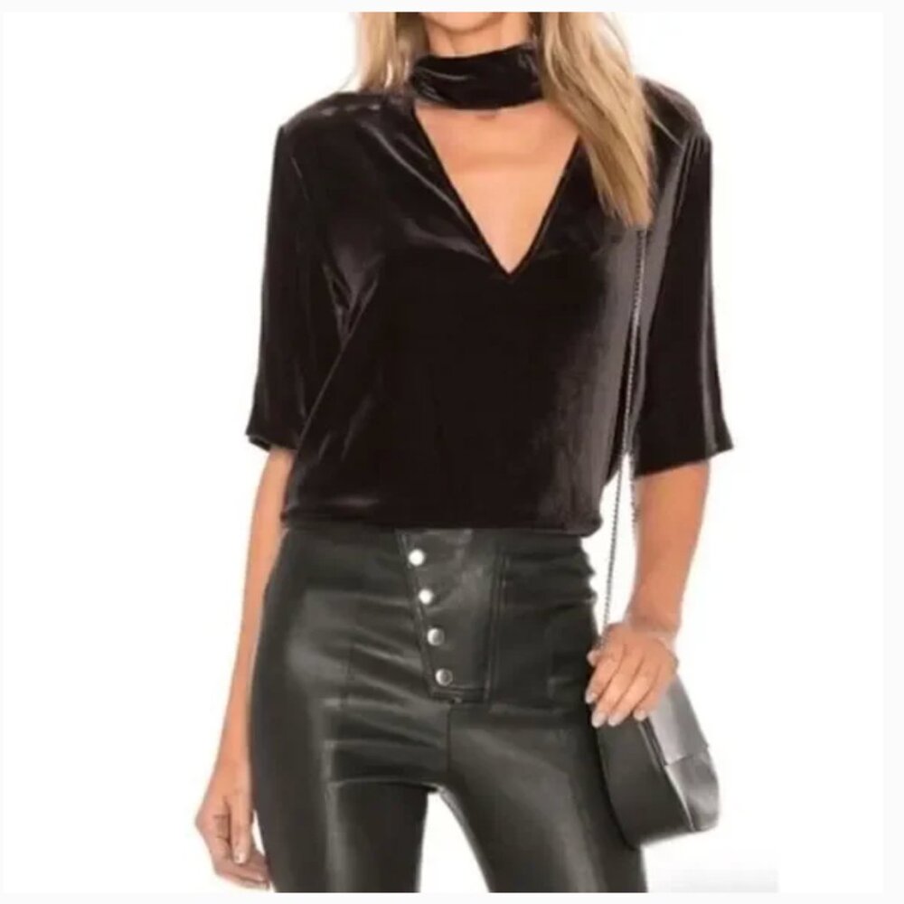 Theory Slit Collar V-Neck Slit Velvet Black Top Small